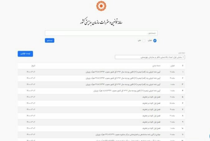 راه اندازی سامانه و نرم افزار قوانین و مقررات سازمان بهزیستی کشور