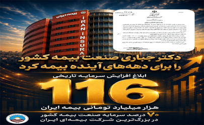 ابلاغ افزایش سرمایه تاریخی 116هزار میلیارد تومانی بیمه ایران؛ تثبیت ۷۰ درصد سرمایه صنعت بیمه کشور در بزرگ‌ترین شرکت بیمه‌ ایران و خاورمیانه 