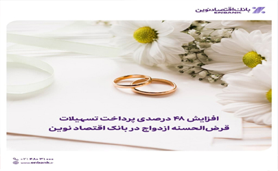 افزایش ۴۸ درصدی پرداخت تسهیلات قرض‌الحسنه ازدواج در بانک اقتصاد نوین